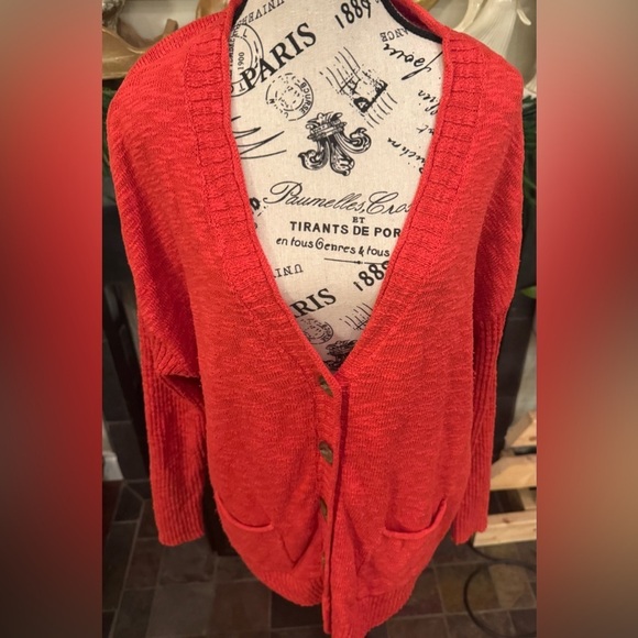 J Jill Cotton Blend Button Front Cardigan w/ Pockets Red Women’s Large Teacher - Picture 3 of 7